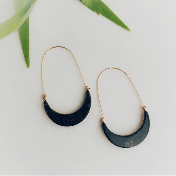 Crescent Moon Black Boho Hippie Drop Earrings - Picture 2 of 3